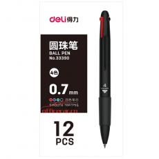 得力 Deli 33390 四色圓珠筆 0.7mm 黑+藍(lán)+紅+綠 12支/盒