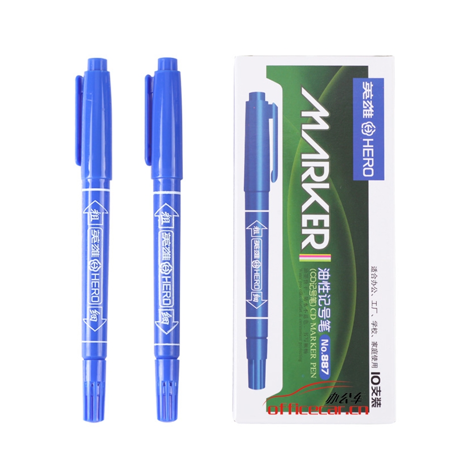 英雄 Hero 887 （小雙頭）記號筆 （藍色） 10支/盒