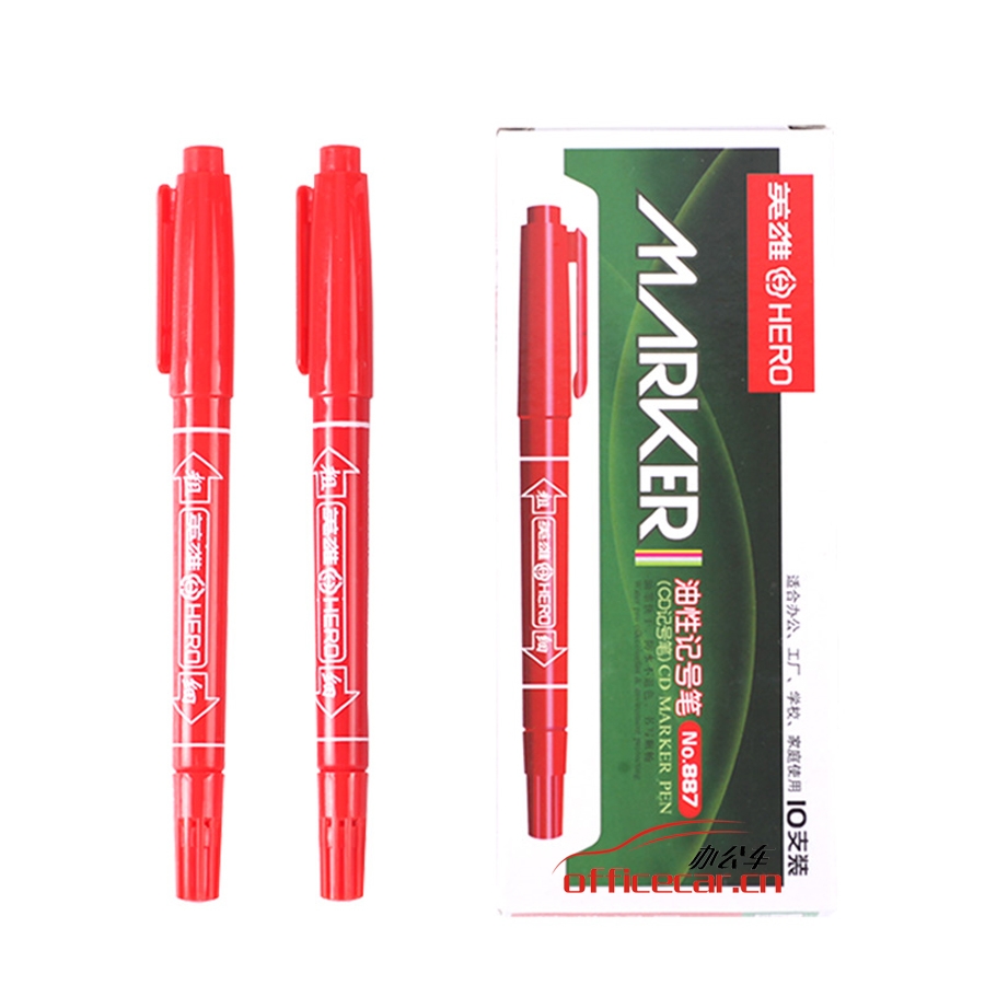 英雄 Hero 887 （小雙頭）記號(hào)筆 （紅色） 10支/盒
